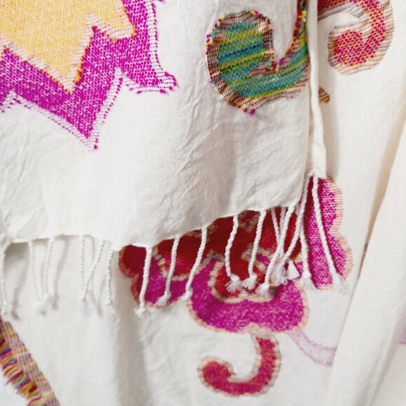 Echo, Southwestern, Lightweight, Poncho with Embroidered Accents, Fringe Trim OS - Picture 4 of 12